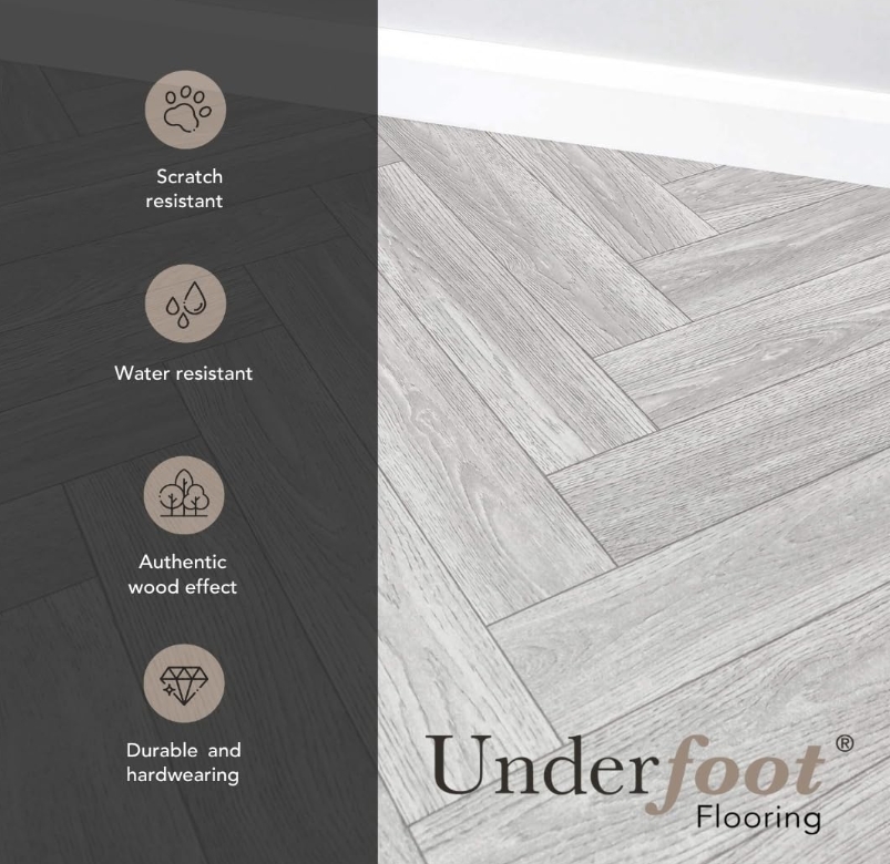Featured image for “Vinyl Flooring Wood Oak Herringbone Design Foam Backed Vinyl Flooring Roll”