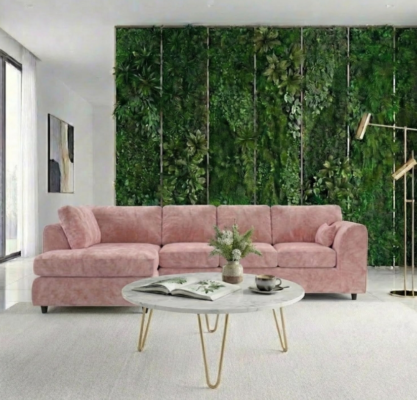 Featured image for “L Shaped Sofa with Plush Pink Velvet Fabric”